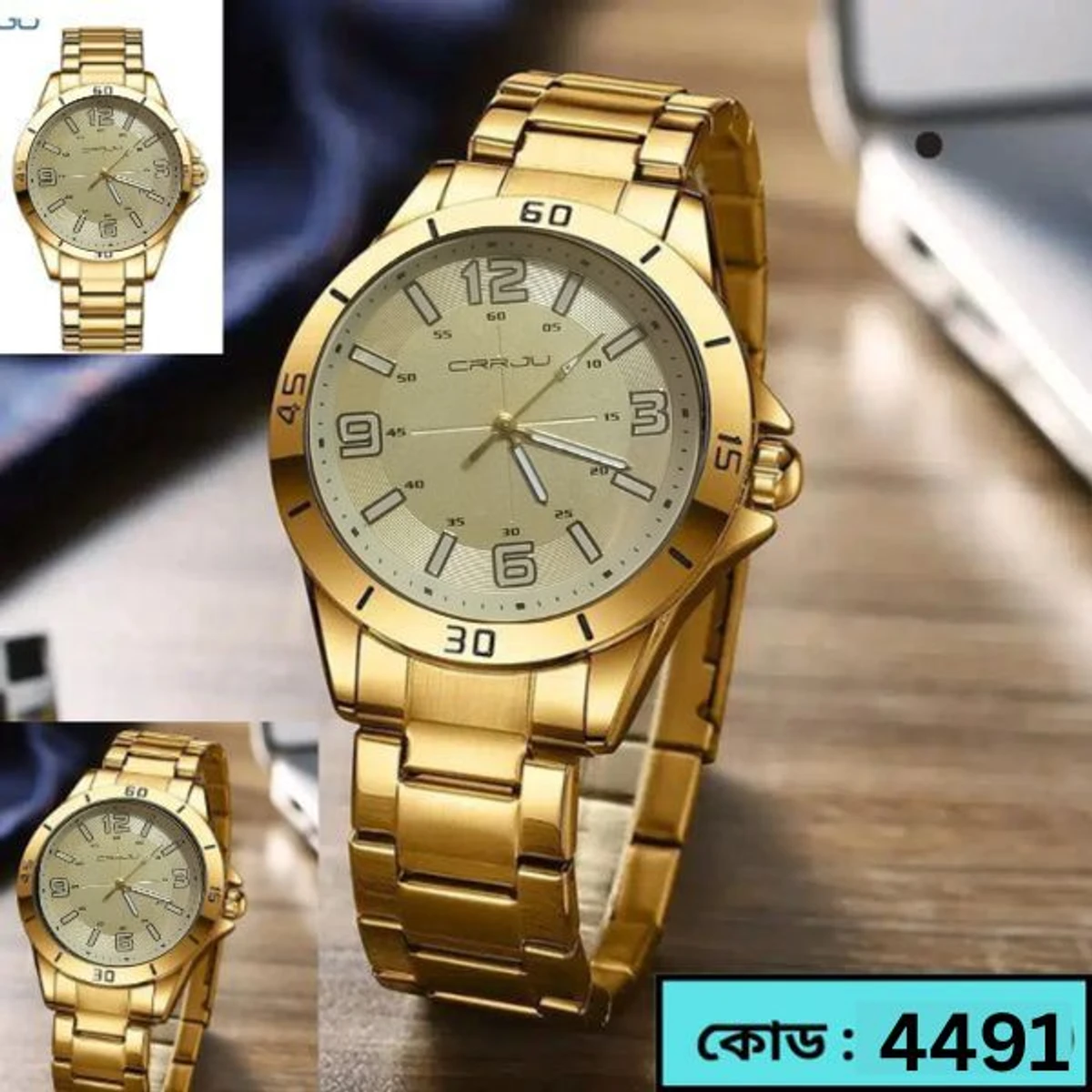 CRRJU MODEL 5003 Man’s Premium Quality Watch Full Golden Cooler Man Watch + এক পিস ব্যাটারি ফ্রি।