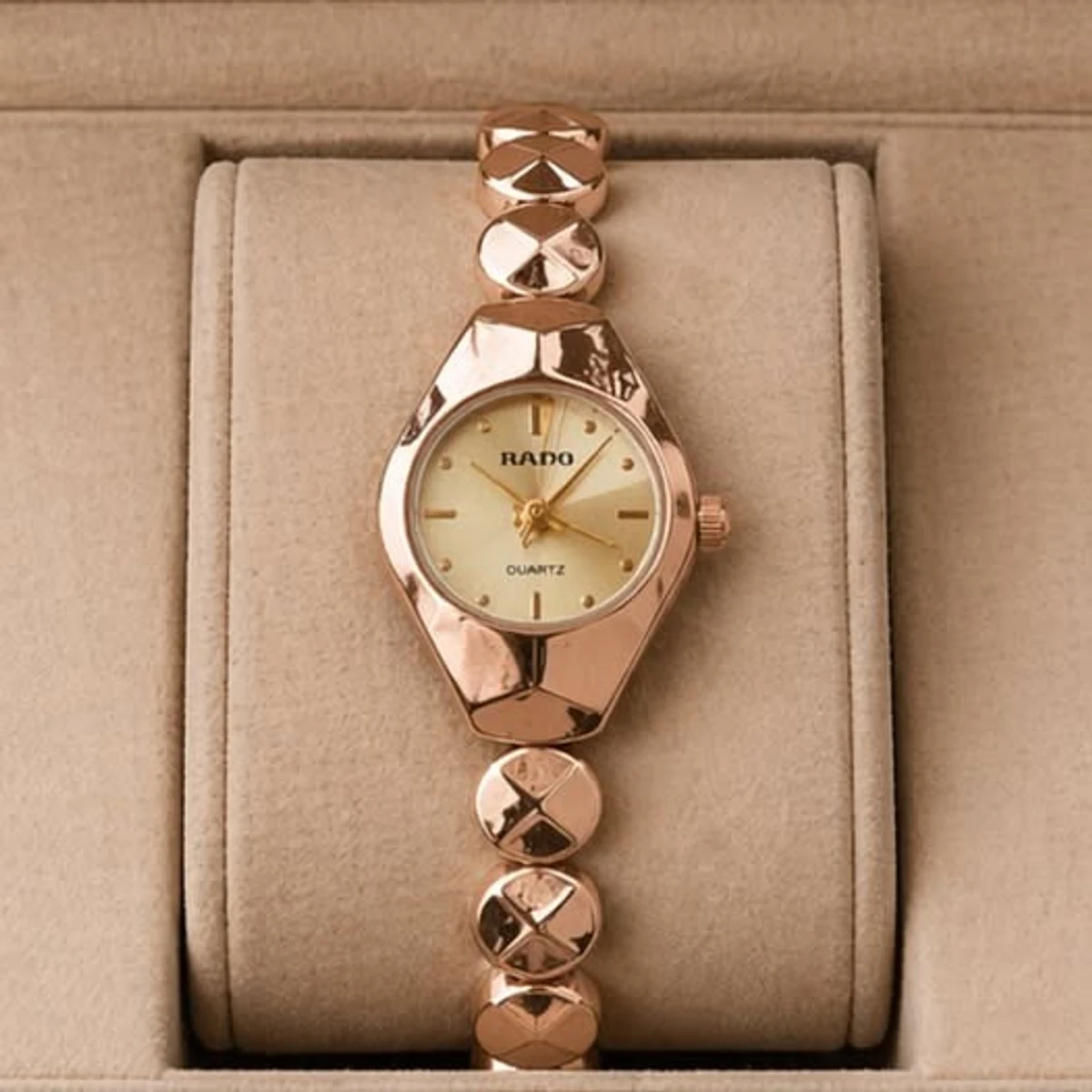 Rado Ladis Watch Model 5590 Halka Rose Golden Colour Diaol Golden Watch Women