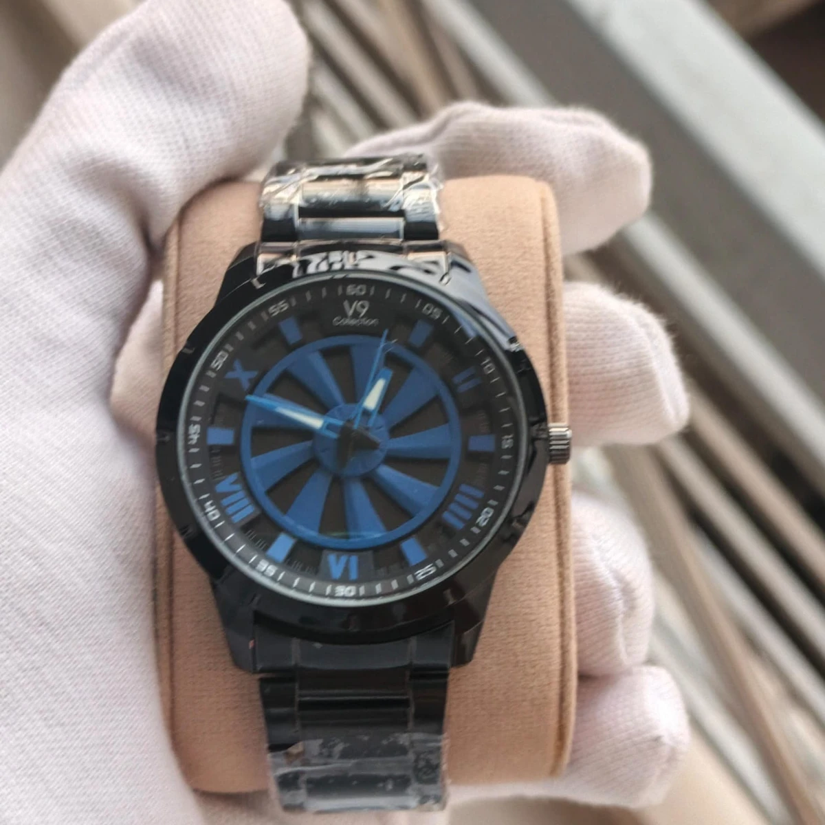 V9 WATCH MODEL 3040 CHAIN BLACK DIAL BLACK OR BLUE COLOUR WATCH FOR MAN + এক পিস ব্যাটারি ফ্রি