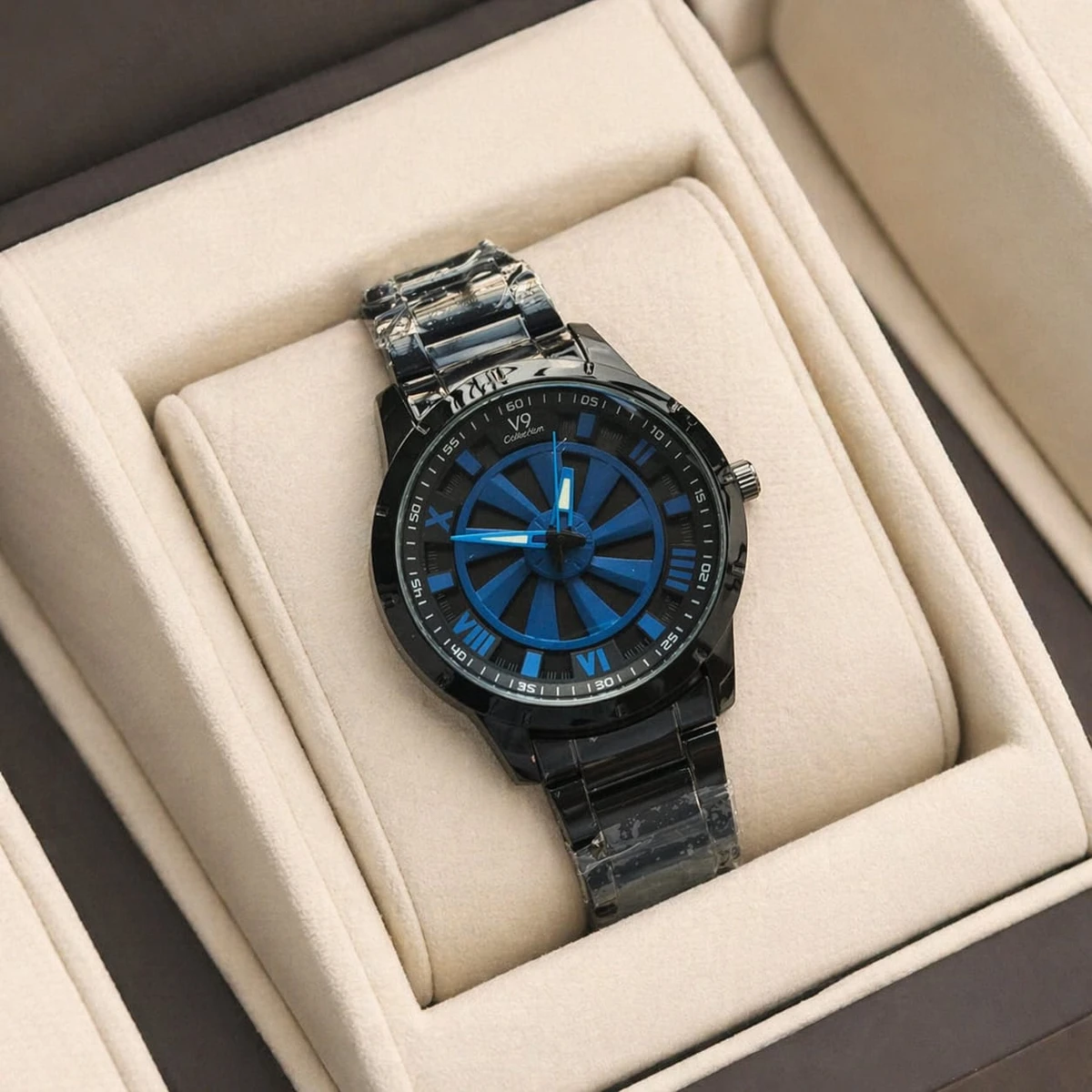 V9 WATCH MODEL 3040 CHAIN BLACK DIAL BLACK OR BLUE COLOUR WATCH FOR MAN + এক পিস ব্যাটারি ফ্রি