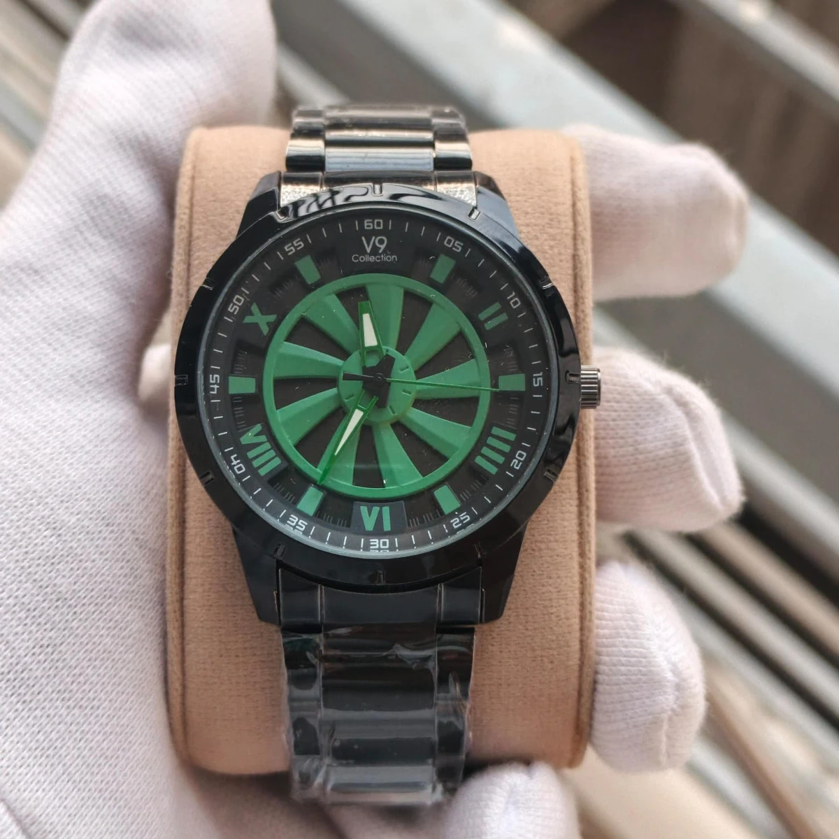 V9 WATCH MODEL 3040 CHAIN BLACK DIAL BLACK OR GREEN COLOUR WATCH FOR MAN + এক পিস ব্যাটারি ফ্রি