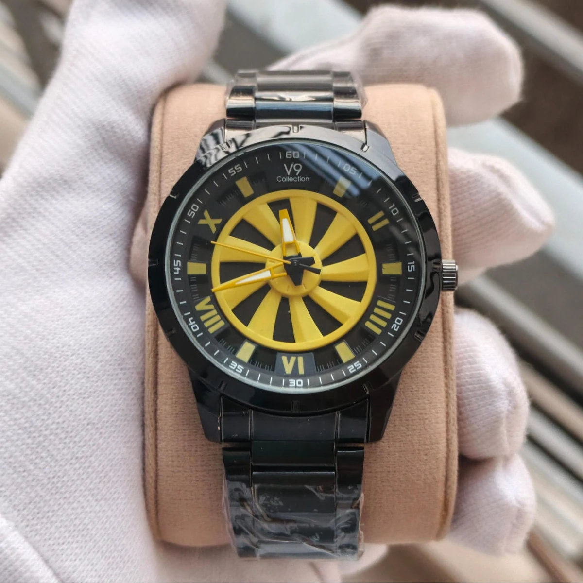 V9 WATCH MODEL 3040 CHAIN BLACK DIAL BLACK OR YELLOW COLOUR WATCH FOR MAN + এক পিস ব্যাটারি ফ্রি