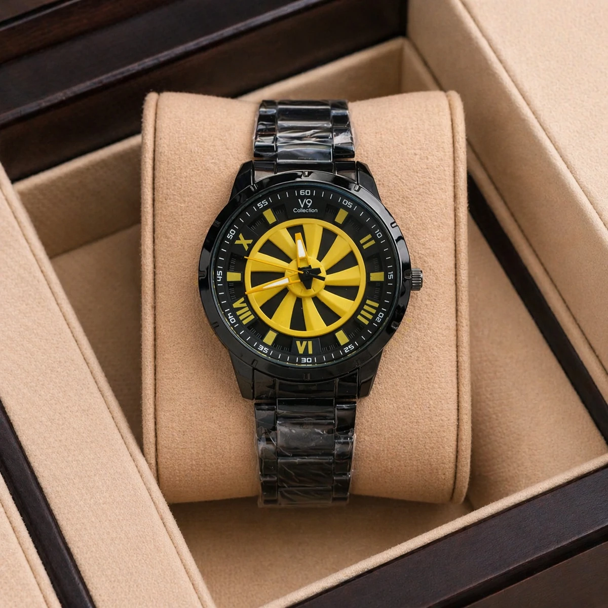 V9 WATCH MODEL 3040 CHAIN BLACK DIAL BLACK OR YELLOW COLOUR WATCH FOR MAN + এক পিস ব্যাটারি ফ্রি