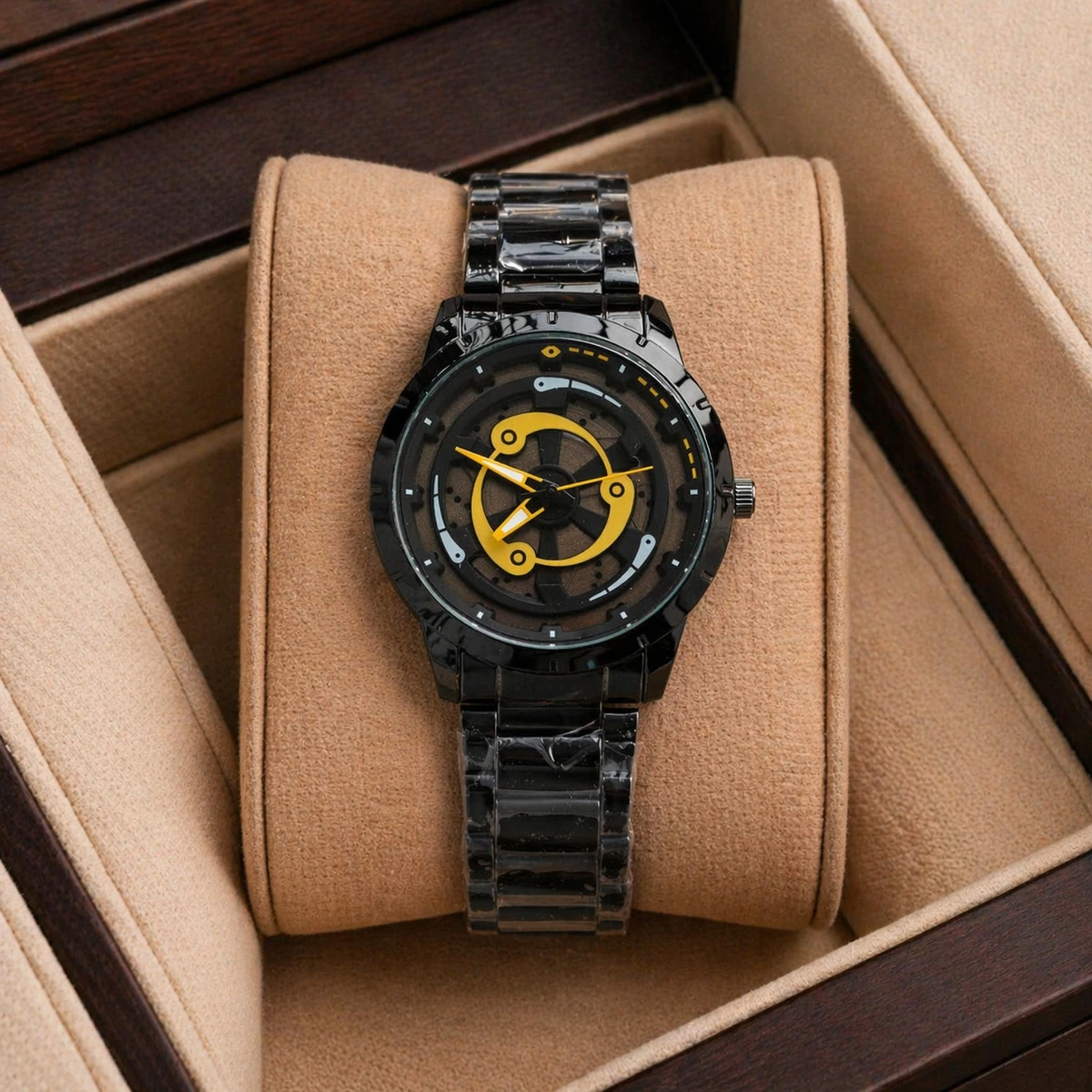 NEW WATCH MODEL 3050 CHAIN BLACK DIAL BLACK OR YELLOW CHORKI COLOUR WATCH FOR MAN + এক পিস ব্যাটারি ফ্রি