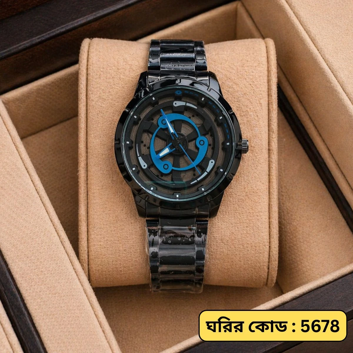 NEW WATCH MODEL 3050 CHAIN BLACK DIAL BLACK OR BLUE  CHORKI COLOUR WATCH FOR MAN + এক পিস ব্যাটারি ফ্রি