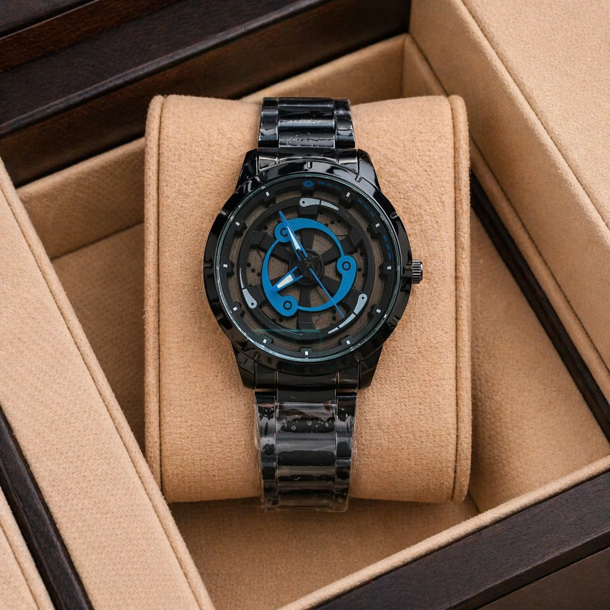 NEW WATCH MODEL 3050 CHAIN BLACK DIAL BLACK OR BLUE  CHORKI COLOUR WATCH FOR MAN + এক পিস ব্যাটারি ফ্রি