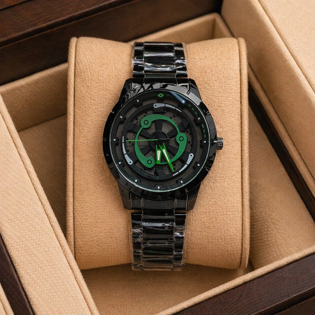 NEW WATCH MODEL 3050 CHAIN BLACK DIAL BLACK OR GREEN CHORKI COLOUR WATCH FOR MAN + এক পিস ব্যাটারি ফ্রি