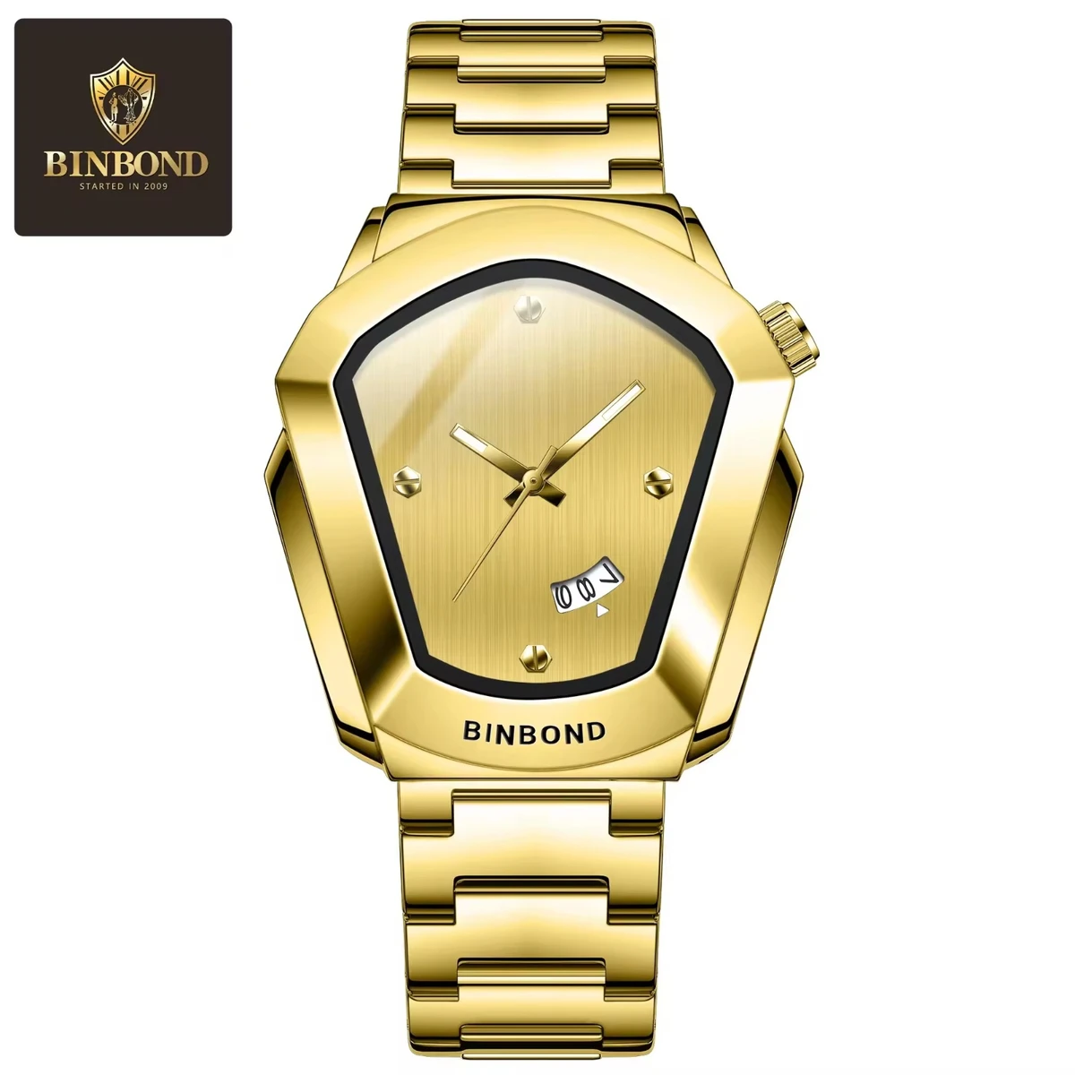 BINBOND WATCH MODEL - 1290 FULL GOLDEN  COLOUR WATCH FOR MAN LOCK PUSH + এক পিস ব্যাটারি ফ্রি