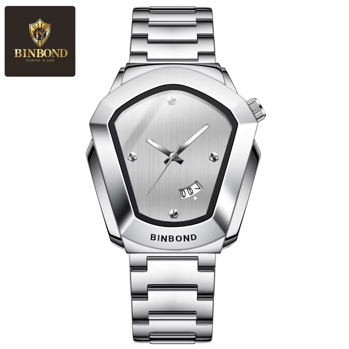 BINBOND WATCH MODEL - 1290 FULL SILVER  COLOUR WATCH FOR MAN LOCK PUSH + এক পিস ব্যাটারি ফ্রি