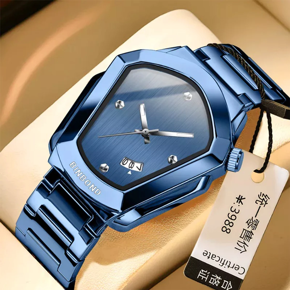 BINBOND WATCH MODEL - 1290 FULL BLUE  COLOUR WATCH FOR MAN LOCK PUSH + এক পিস ব্যাটারি ফ্রি