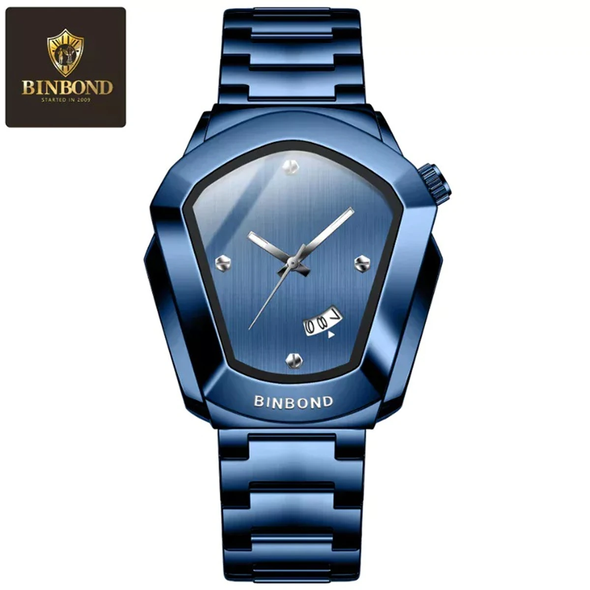 BINBOND WATCH MODEL - 1290 FULL BLUE  COLOUR WATCH FOR MAN LOCK PUSH + এক পিস ব্যাটারি ফ্রি