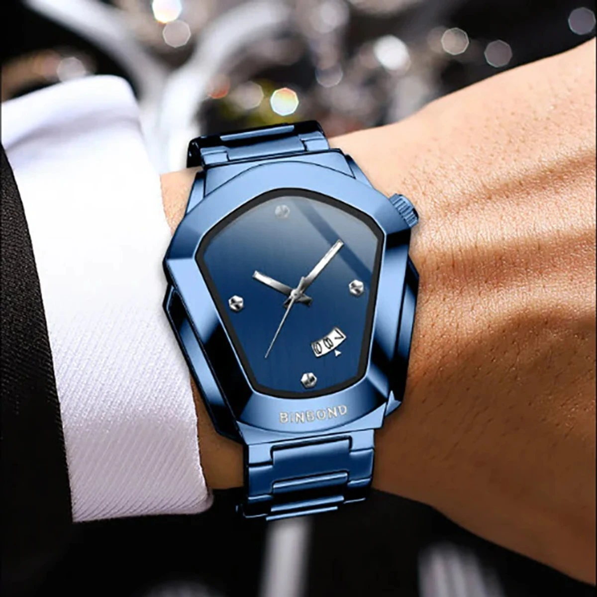 BINBOND WATCH MODEL - 1290 FULL BLUE  COLOUR WATCH FOR MAN LOCK PUSH + এক পিস ব্যাটারি ফ্রি