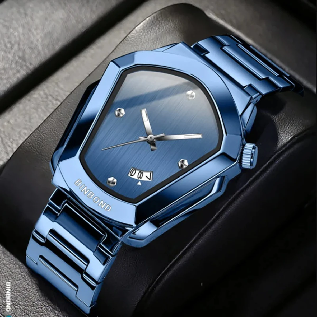 BINBOND WATCH MODEL - 1290 FULL BLUE  COLOUR WATCH FOR MAN LOCK PUSH + এক পিস ব্যাটারি ফ্রি