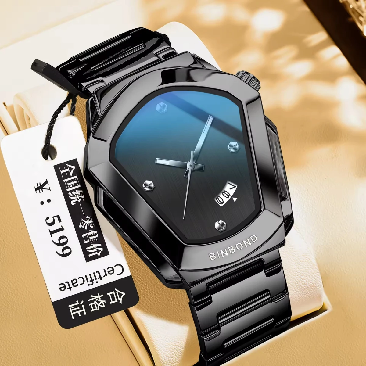BINBOND WATCH MODEL - 1290 FULL BLACK COLOUR WATCH FOR MAN LOCK PUSH + এক পিস ব্যাটারি ফ্রি