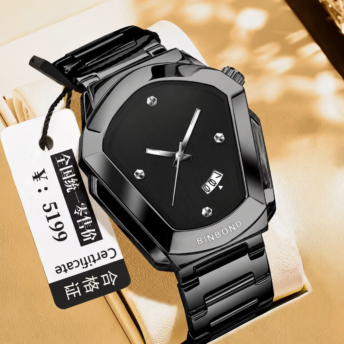 BINBOND WATCH MODEL - 1290 FULL BLACK COLOUR WATCH FOR MAN LOCK PUSH + এক পিস ব্যাটারি ফ্রি