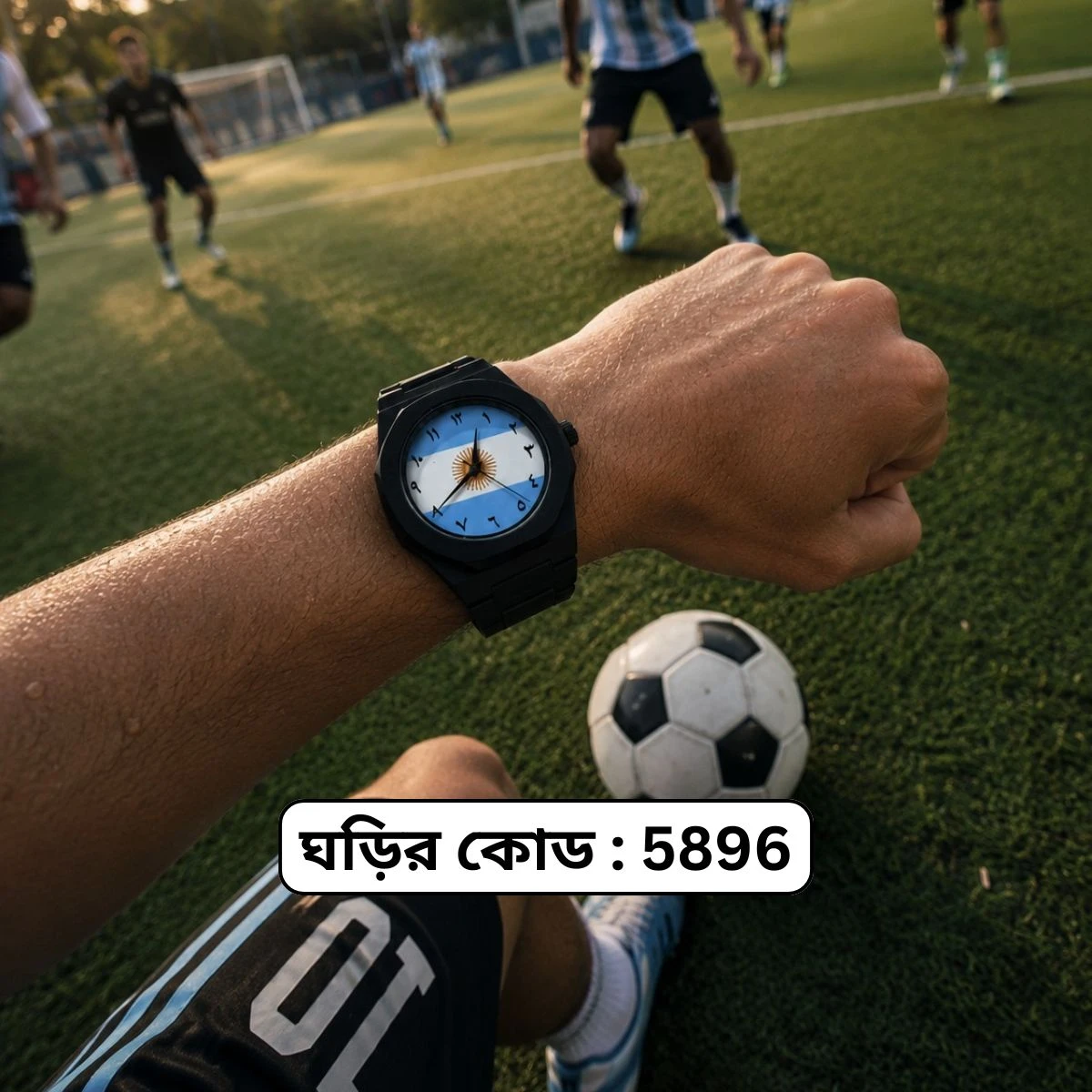 Exclusive Argentina Flag World Cup Football Watch for Men -  Black Matte Finish Fiber Look Arabic Numeral Dial Wrist Watch - + এক পিস ব্যাটারি ফ্রি