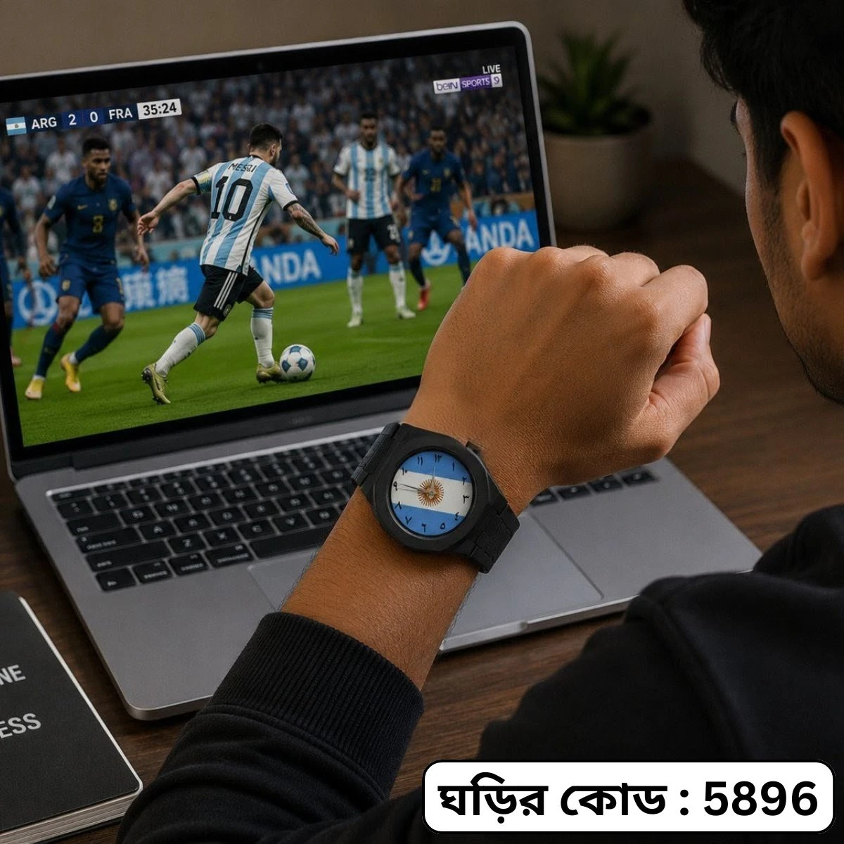 Exclusive Argentina Flag World Cup Football Watch for Men -  Black Matte Finish Fiber Look Arabic Numeral Dial Wrist Watch - + এক পিস ব্যাটারি ফ্রি