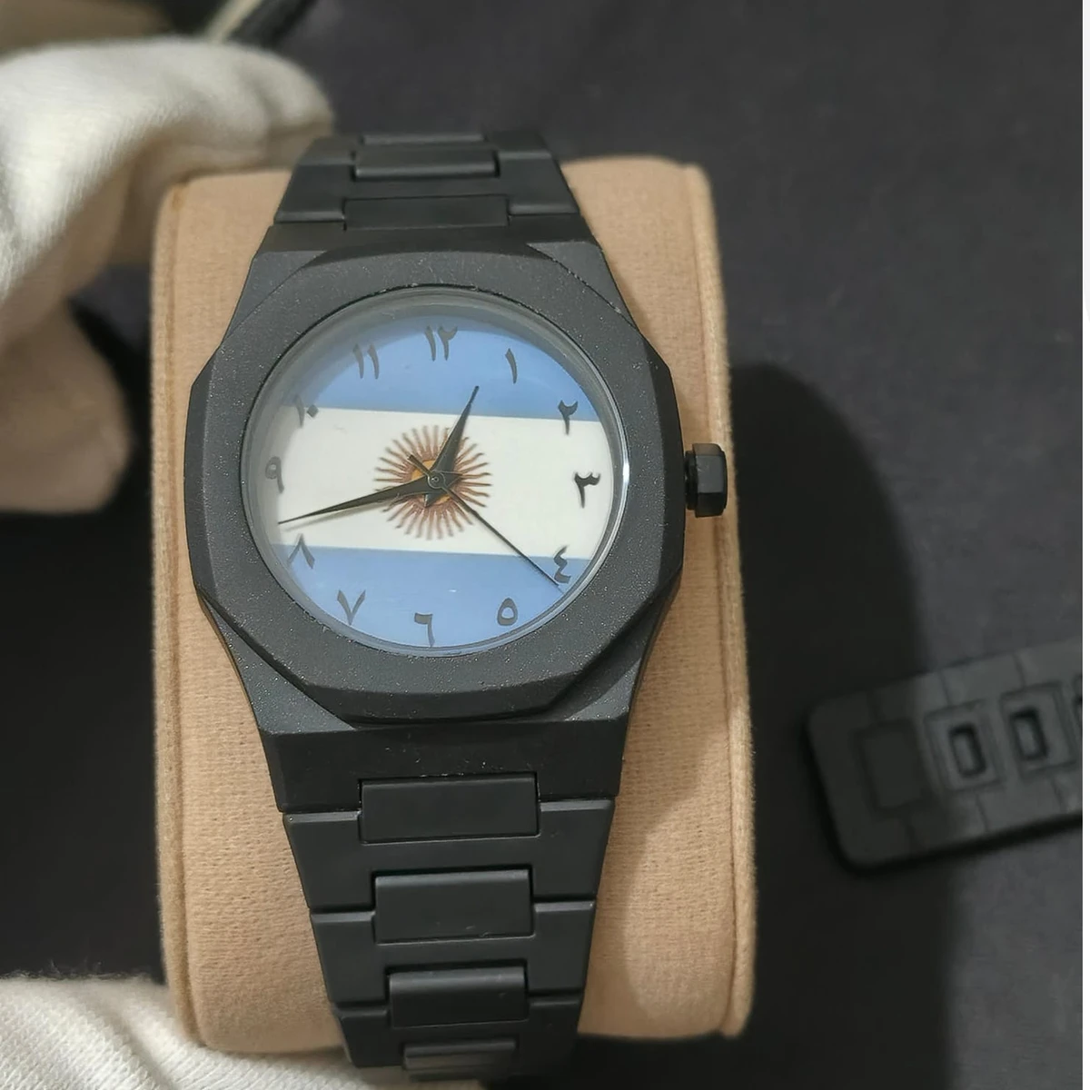 Exclusive Argentina Flag World Cup Football Watch for Men -  Black Matte Finish Fiber Look Arabic Numeral Dial Wrist Watch - + এক পিস ব্যাটারি ফ্রি