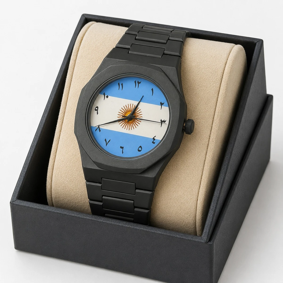 Exclusive Argentina Flag World Cup Football Watch for Men -  Black Matte Finish Fiber Look Arabic Numeral Dial Wrist Watch - + এক পিস ব্যাটারি ফ্রি