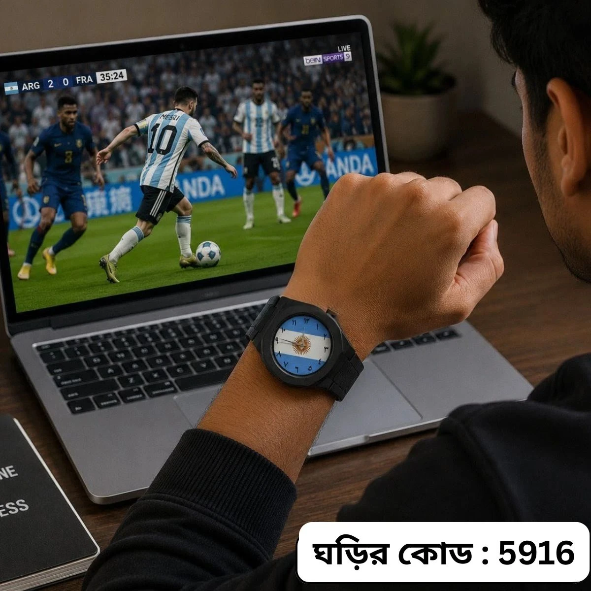 Exclusive Argentina Flag World Cup Football Watch for Men - Black Belt Arabic Numeral Dial Wrist Watch Belt - + এক পিস ব্যাটারি ফ্রি
