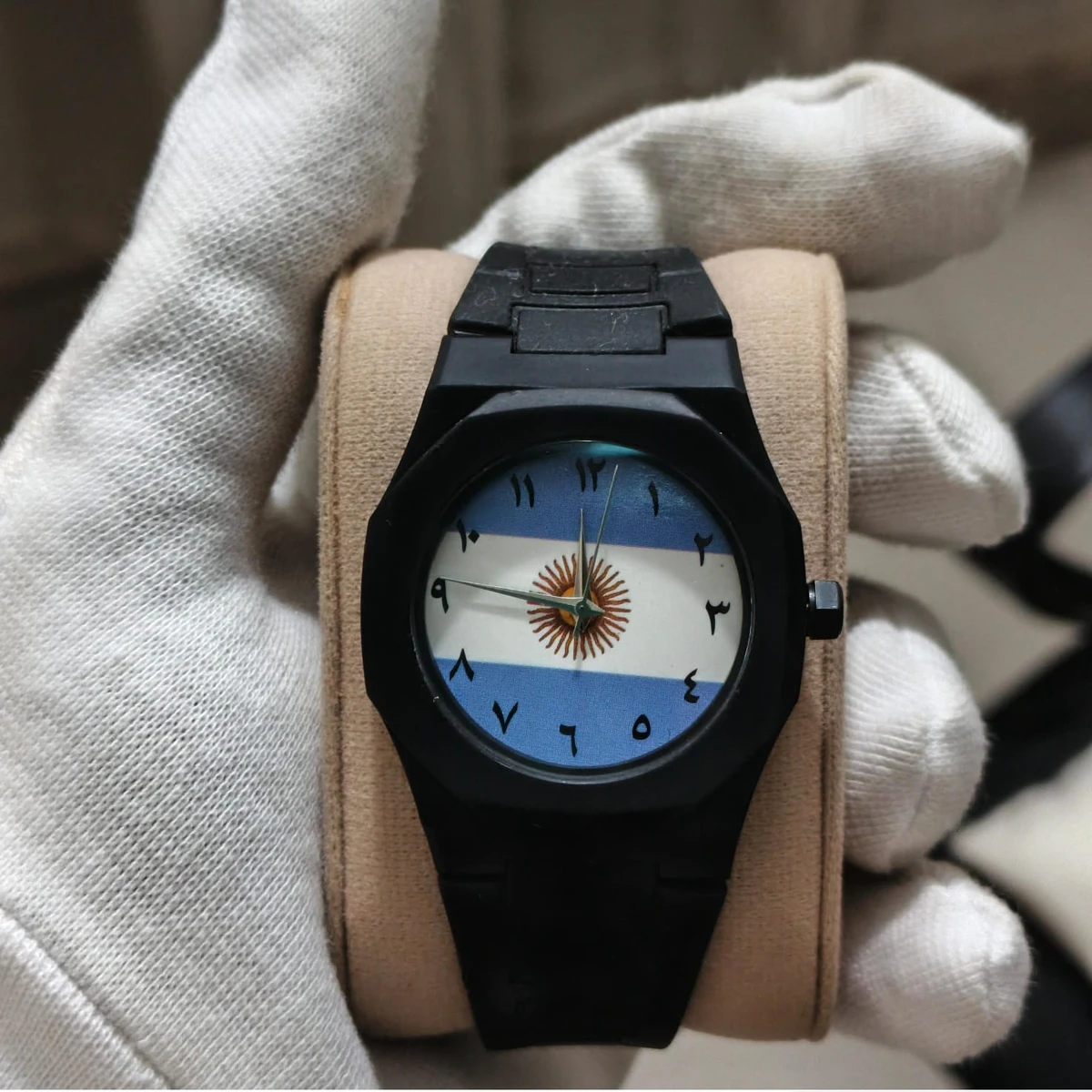 Exclusive Argentina Flag World Cup Football Watch for Men - Black Belt Arabic Numeral Dial Wrist Watch Belt - + এক পিস ব্যাটারি ফ্রি