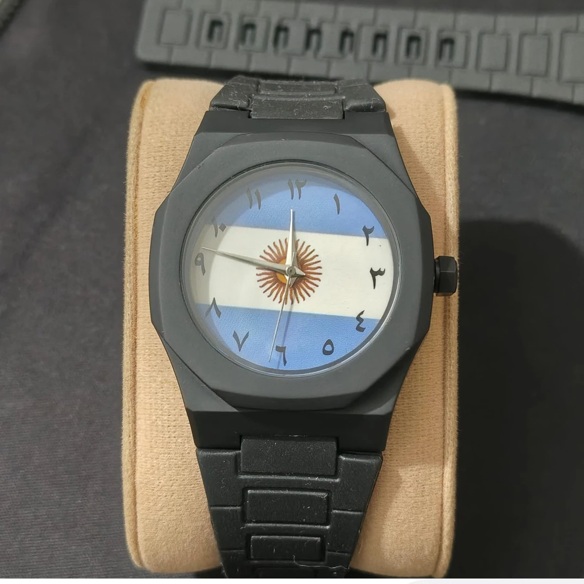 Exclusive Argentina Flag World Cup Football Watch for Men - Black Belt Arabic Numeral Dial Wrist Belt  Watch - + এক পিস ব্যাটারি ফ্রি