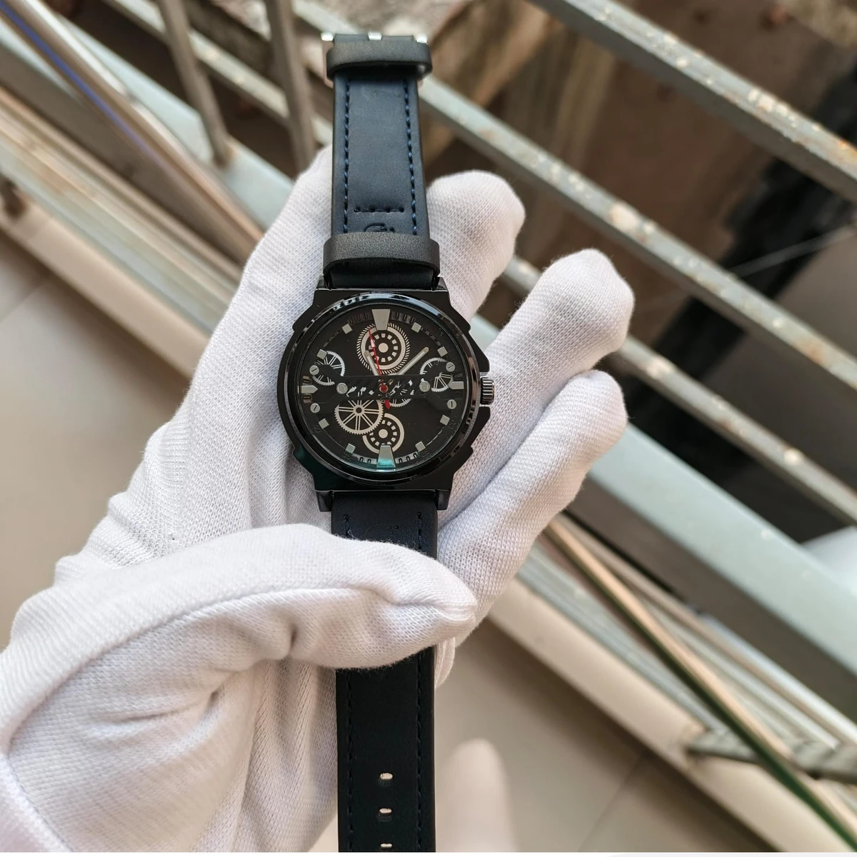 Sober Watch Model 980 Premium Watch Belt Navey Blue  Dial Black Colour Watch For Man