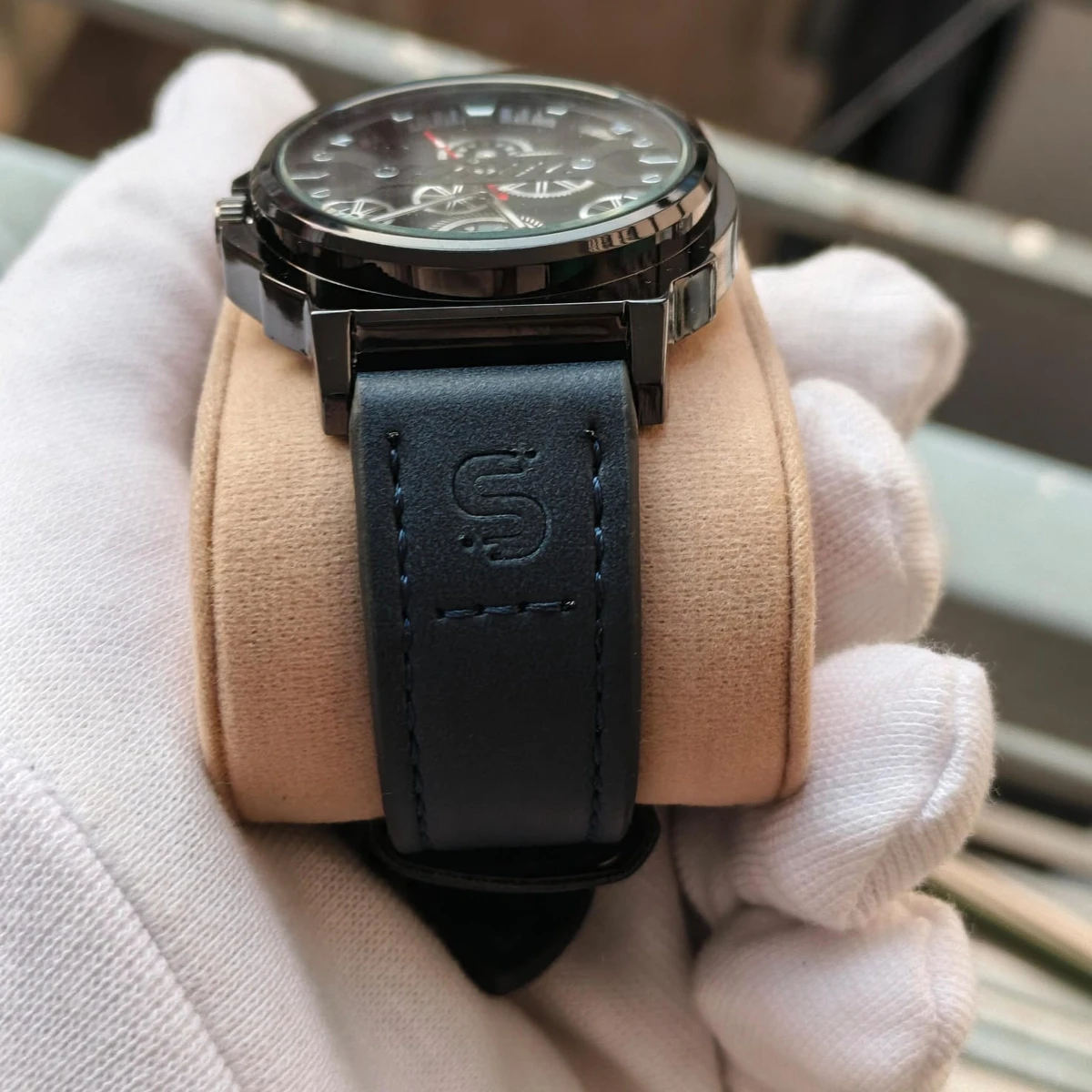 Sober Watch Model 980 Premium Watch Belt Navey Blue  Dial Black Colour Watch For Man