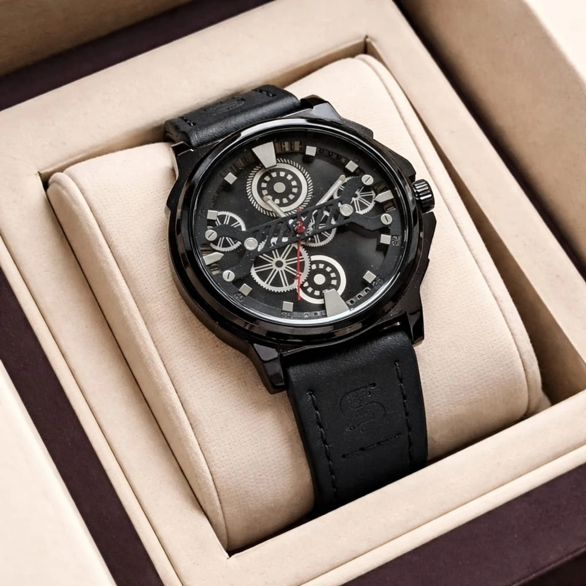 Sober Watch Model 980 Premium Watch Belt Navey Blue  Dial Black Colour Watch For Man