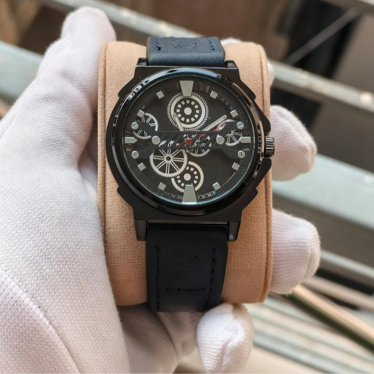 Sober Watch Model 980 Premium Watch Belt Navey Blue  Dial Black Colour Watch For Man