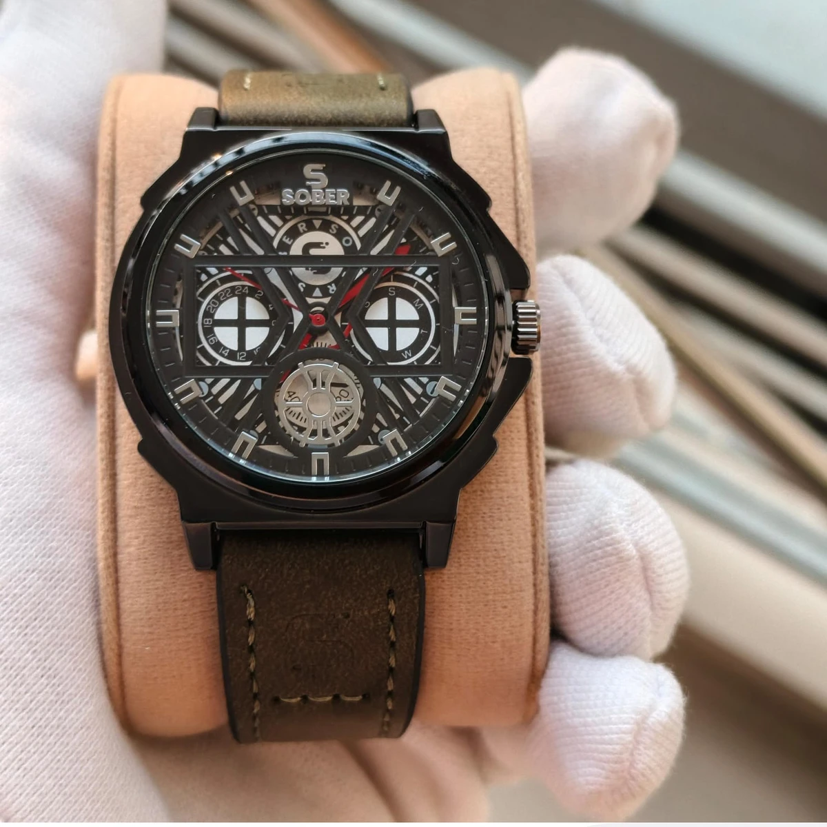 Sober Watch Model 890 Premium Watch Belt Olves Green Dial Black Colour Watch For Man + এক পিস ব্যাটারি ফ্রি।