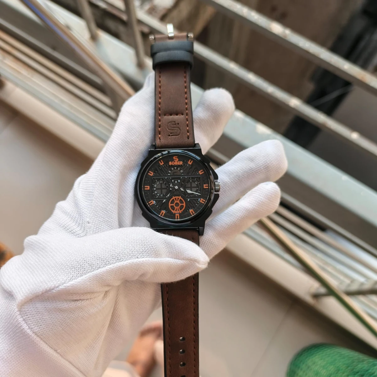 Sober Watch Model 890 Premium Watch Belt Coffee Dial Black Colour Watch For Man  + এক পিস ব্যাটারি ফ্রি।