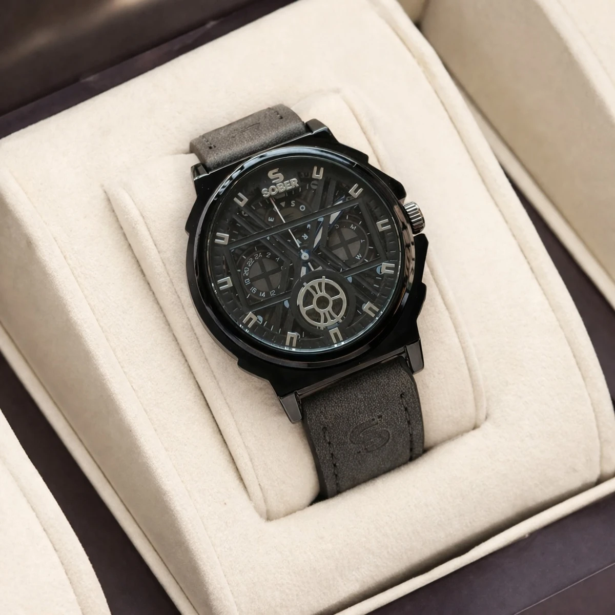 Sober Watch Model 890 Premium Watch Belt Ash Dial Black Colour Watch For Man + এক পিস ব্যাটারি ফ্রি।