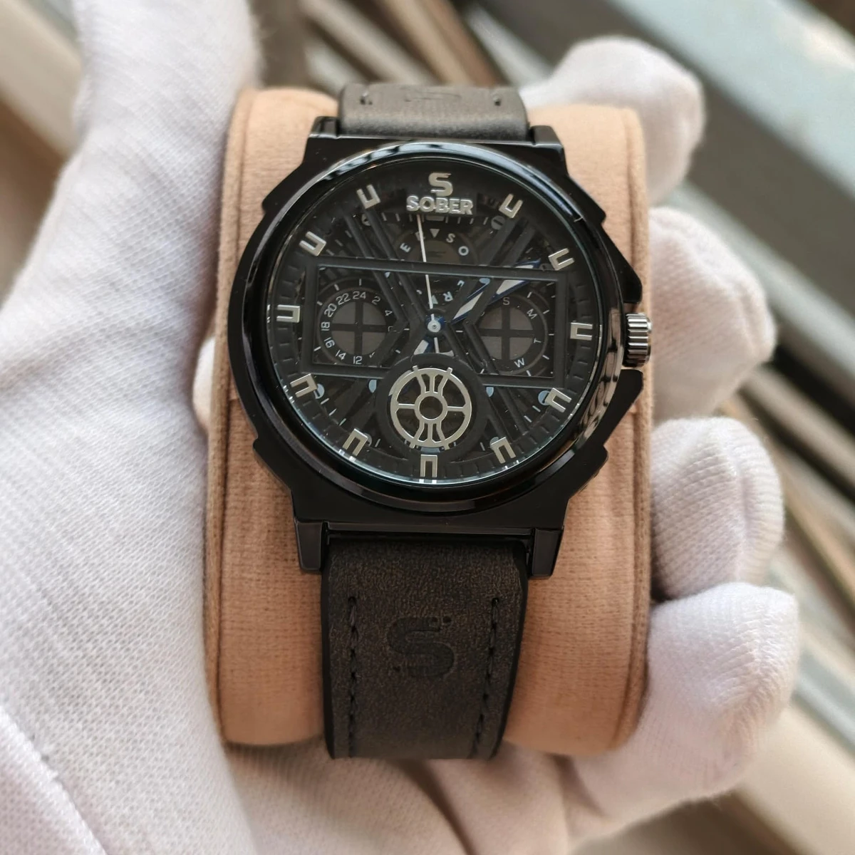 Sober Watch Model 890 Premium Watch Belt Ash Dial Black Colour Watch For Man + এক পিস ব্যাটারি ফ্রি।