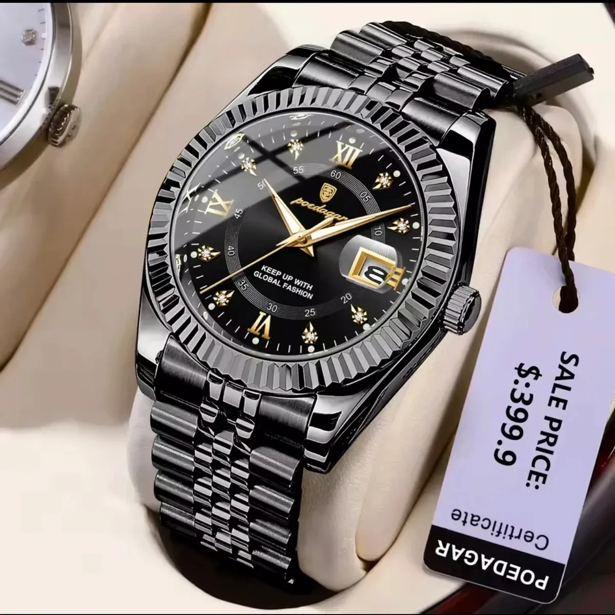 POEDAGAR WATCH MODEL 910 FULL BLACK COLOUR WATCH FOR MAN + এক পিস ব্যাটারি ফ্রি।