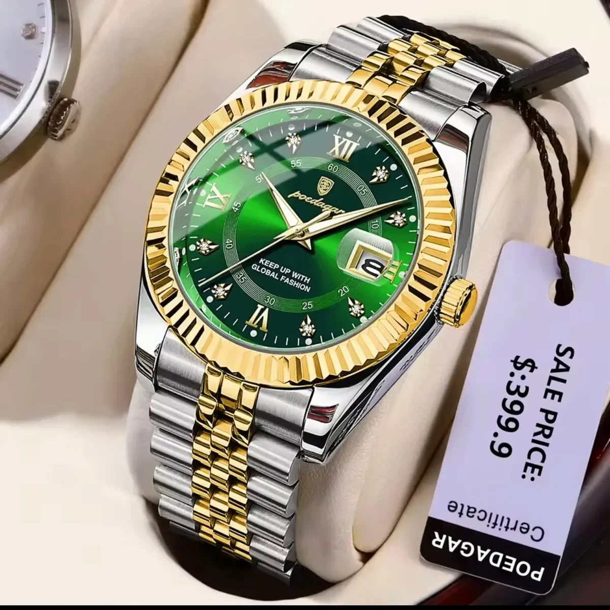 POEDAGAR WATCH MODEL 910 TOTON AR DIAL GREEN COLOUR WATCH MAN + এক পিস ব্যাটারি ফ্রি।
