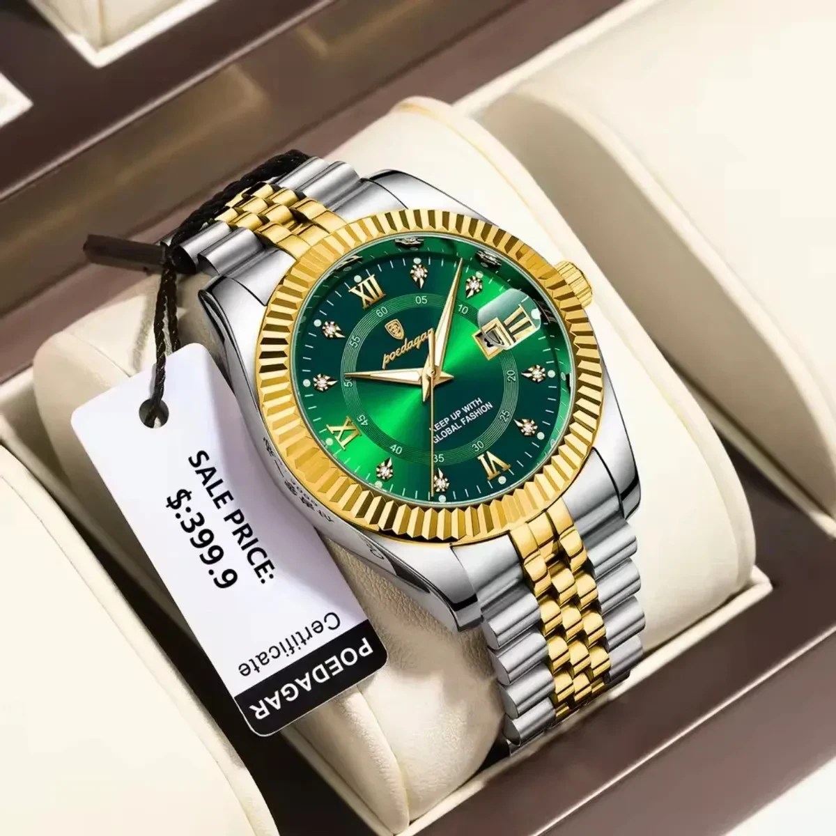 POEDAGAR WATCH MODEL 910 TOTON AR DIAL GREEN COLOUR WATCH MAN + এক পিস ব্যাটারি ফ্রি।