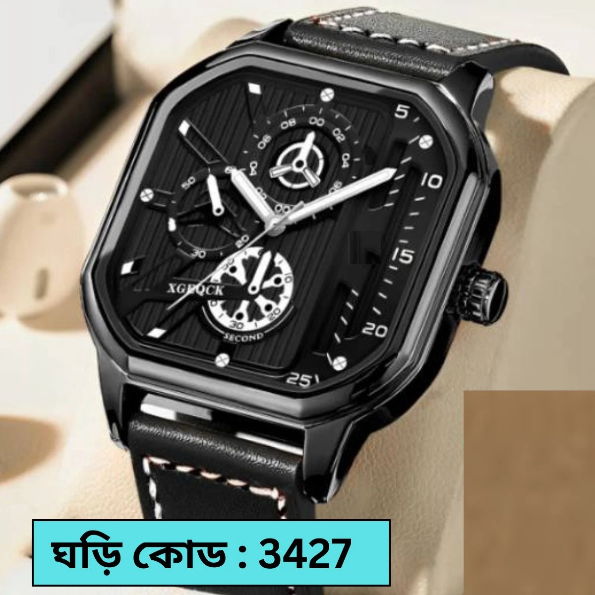 TRSOYE WATCH FULL BLACK WATCH DIAL AR KATA GULOW WHITE HOBE