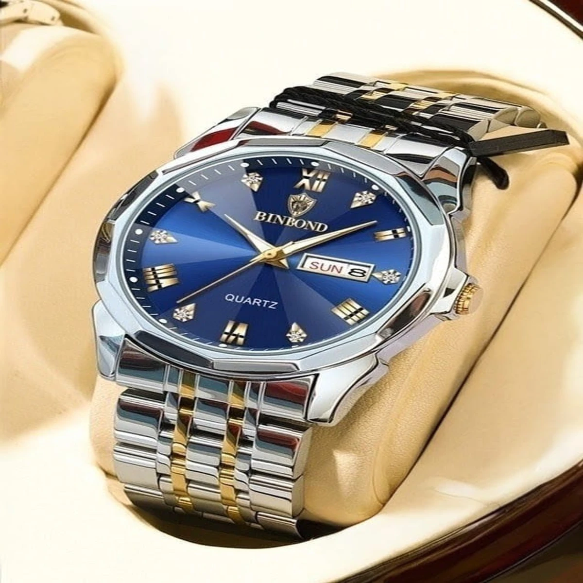 BINBOND WATCH MODEL - 8080 TOTON AR DIAL BLUE COLOUR WATCH FOR  MAN  LOCK PUSH + এক পিস ব্যাটারি ফ্রি