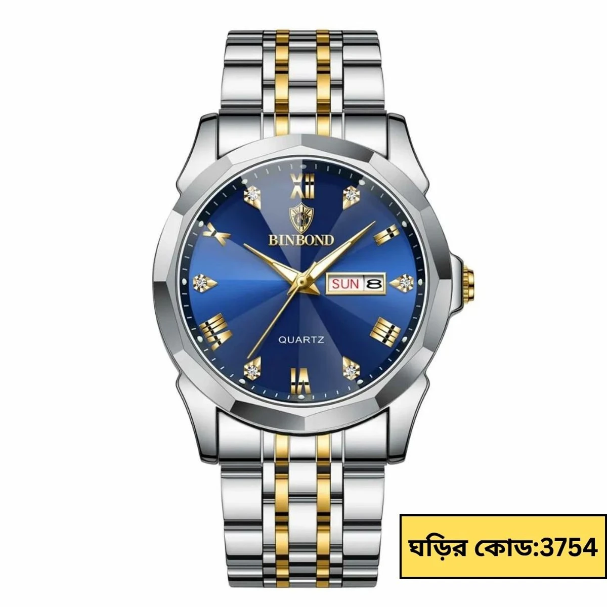 BINBOND WATCH MODEL - 8080 TOTON AR DIAL BLUE COLOUR WATCH FOR  MAN  LOCK PUSH + এক পিস ব্যাটারি ফ্রি