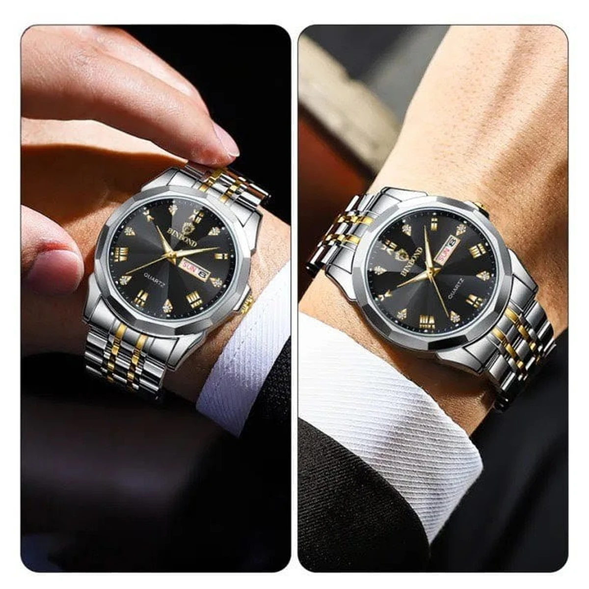 BINBOND WATCH MODEL - 8080 TOTON AR DIAL BLACK COLOUR WATCH FOR MAN  LOCK PUSH + এক পিস ব্যাটারি ফ্রি