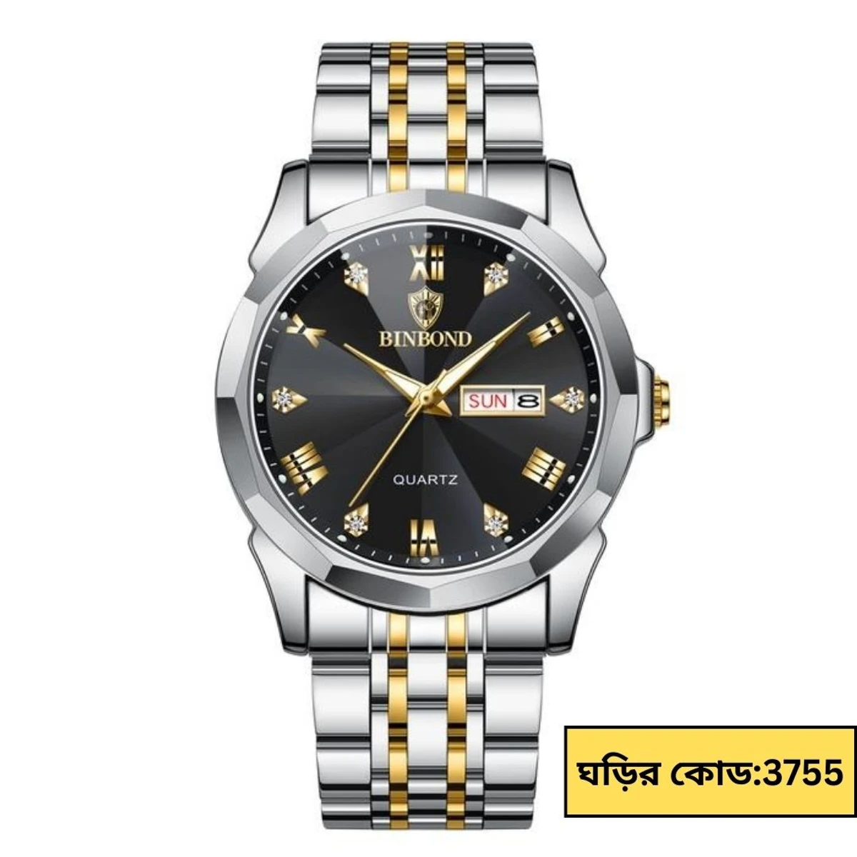 BINBOND WATCH MODEL - 8080 TOTON AR DIAL BLACK COLOUR WATCH FOR MAN  LOCK PUSH + এক পিস ব্যাটারি ফ্রি