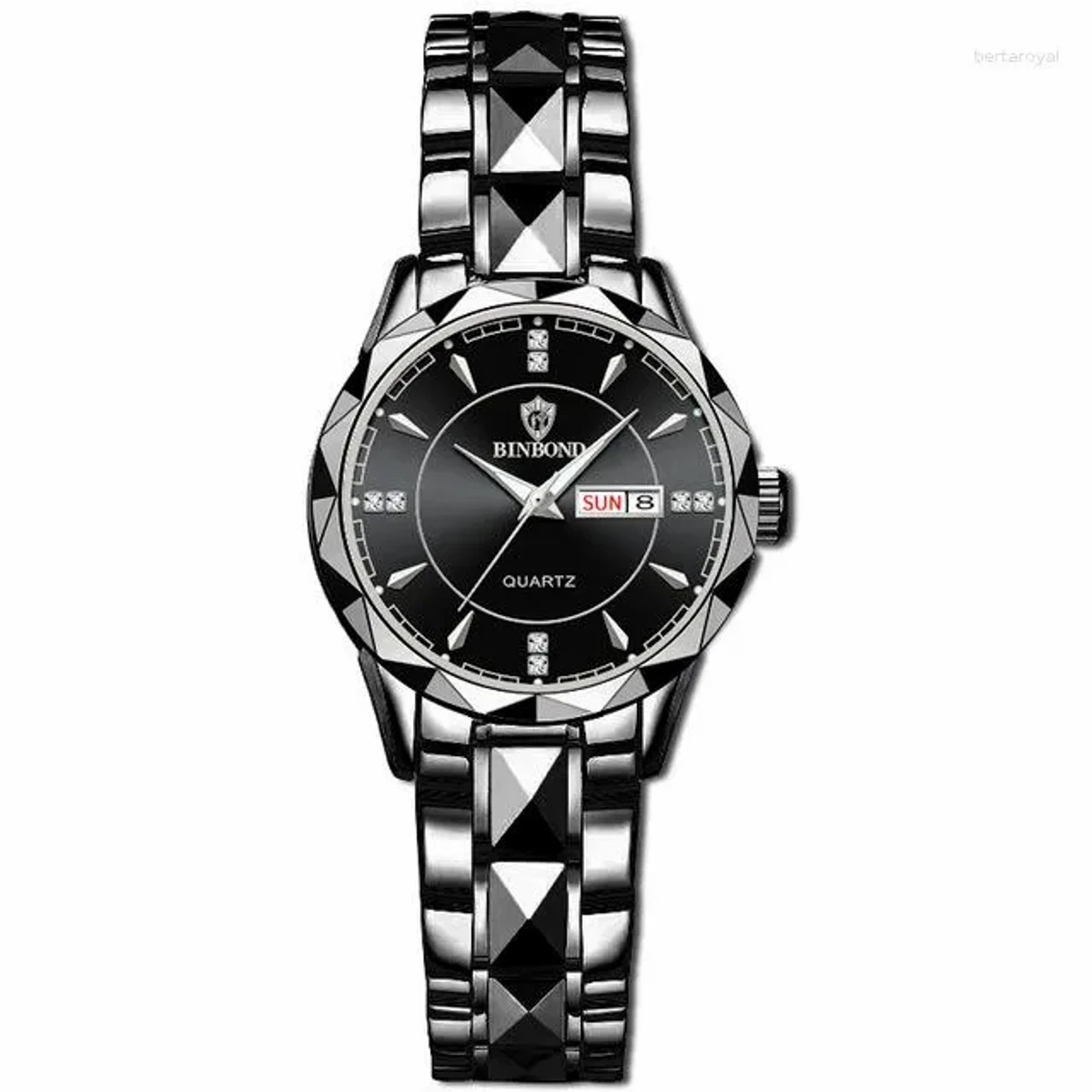 Luxury Binbond Stainless Steel Classic Waterproof Watch for Women Full black