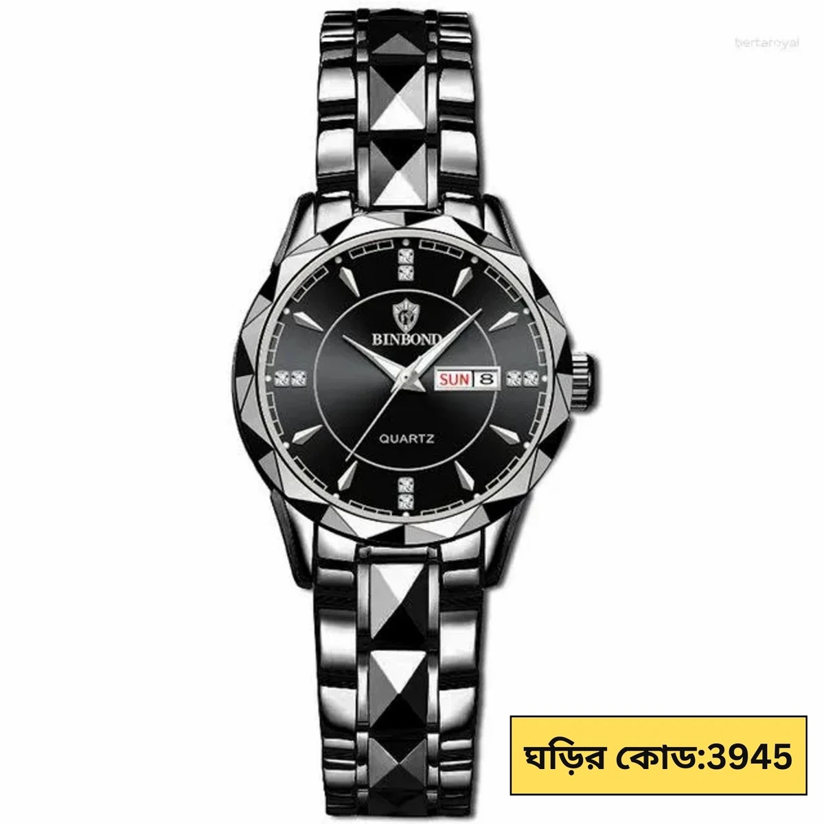 Luxury Binbond Stainless Steel Classic Waterproof Watch for Women Full black