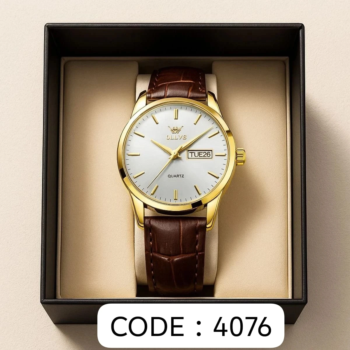 OLEVS WATCH MODEL 6898 FASHION WATCH FOR MEN BELT BROWN DIAL WHITE COLOUR WATCH FOR MEN