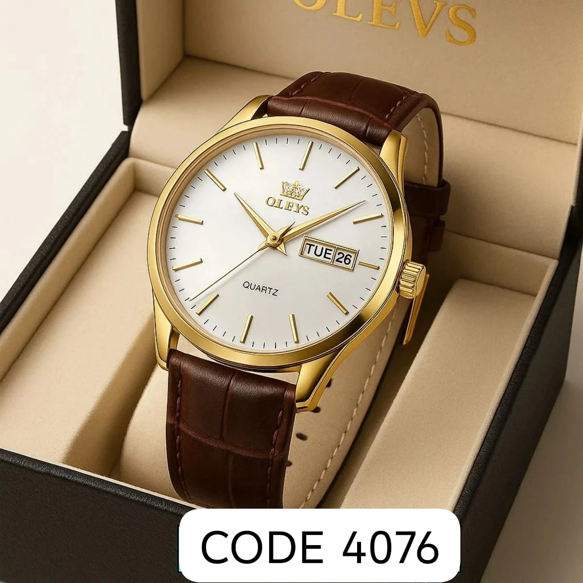 OLEVS WATCH MODEL 6898 FASHION WATCH FOR MEN BELT BROWN DIAL WHITE COLOUR WATCH FOR MEN