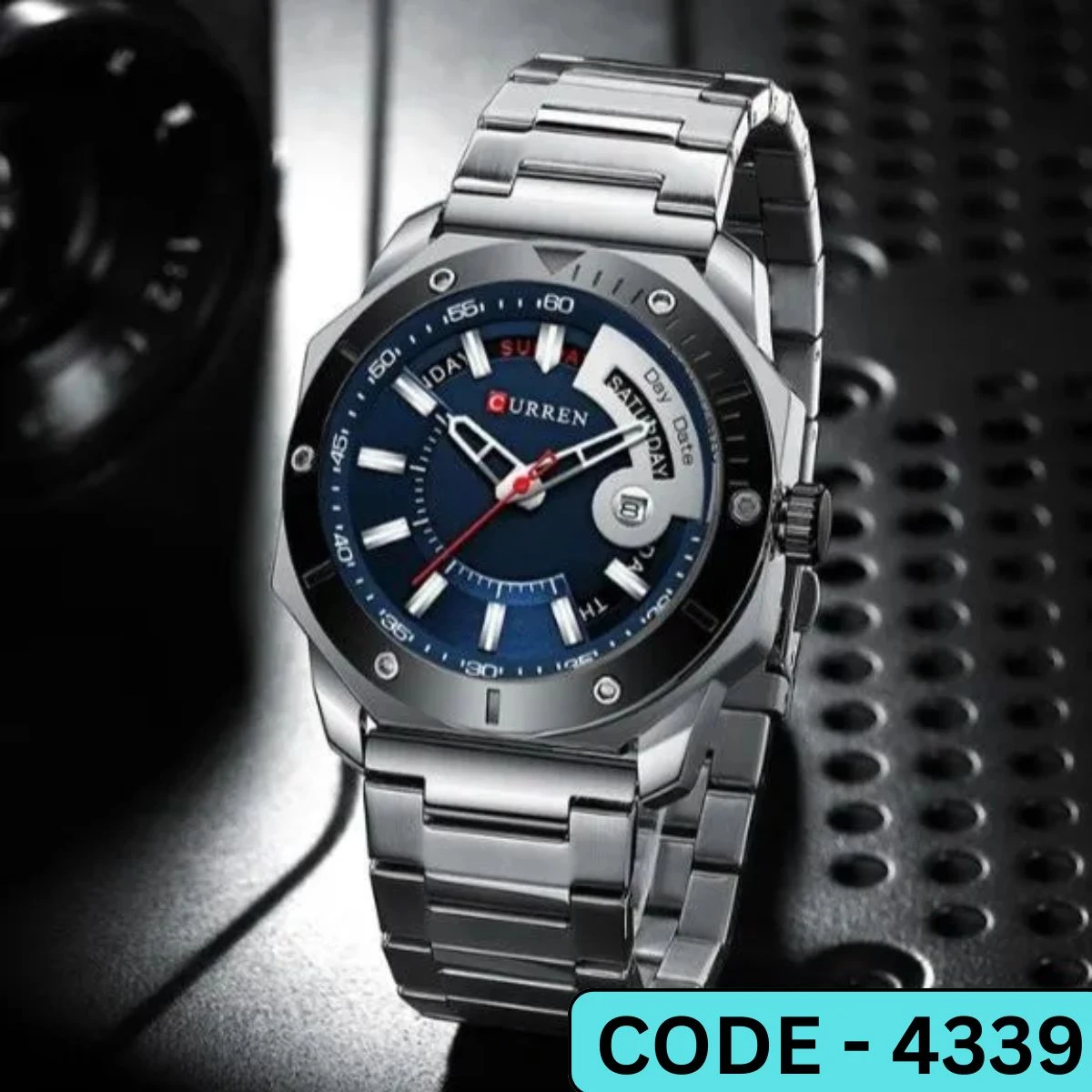 CURREN WATCH MODEL 8344 SILVER CHAIN DIAL BLUE FOR MAN + এক পিস ব্যাটারি ফ্রি।