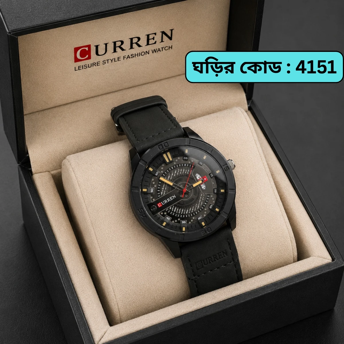 Curren Watch Model 8301 Belt Black Dial Black Colour Watch For Man