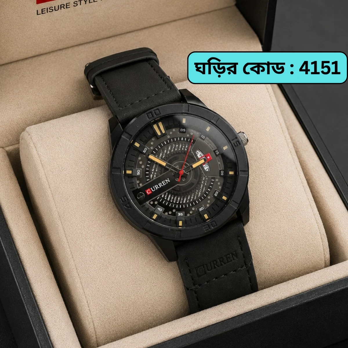 Curren Watch Model 8301 Belt Black Dial Black Colour Watch For Man