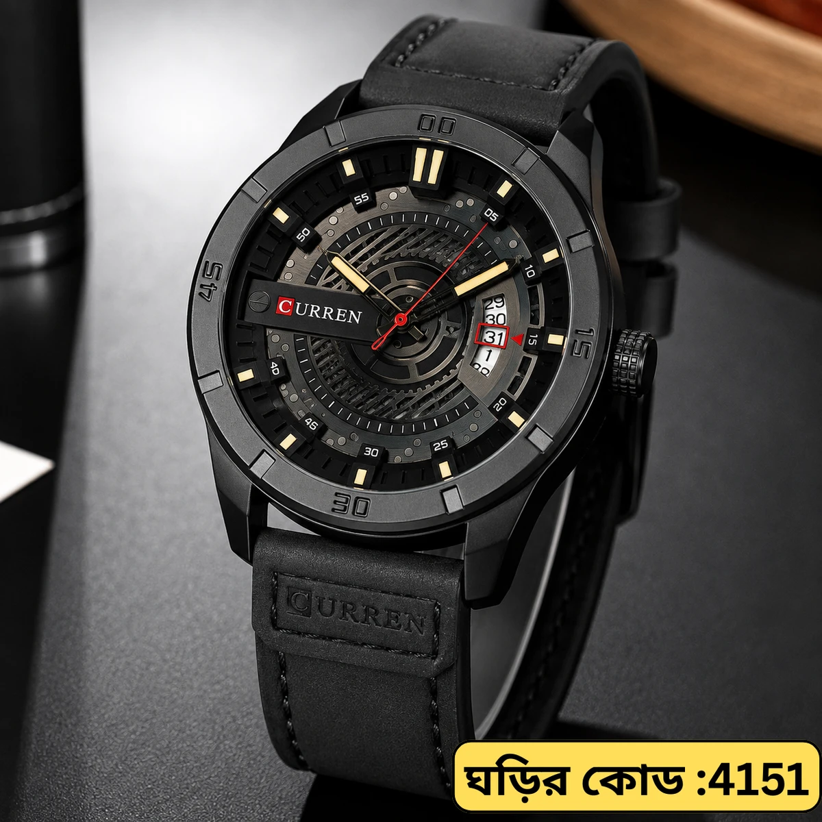Curren Watch Model 8301 Belt Black Dial Black Colour Watch For Man